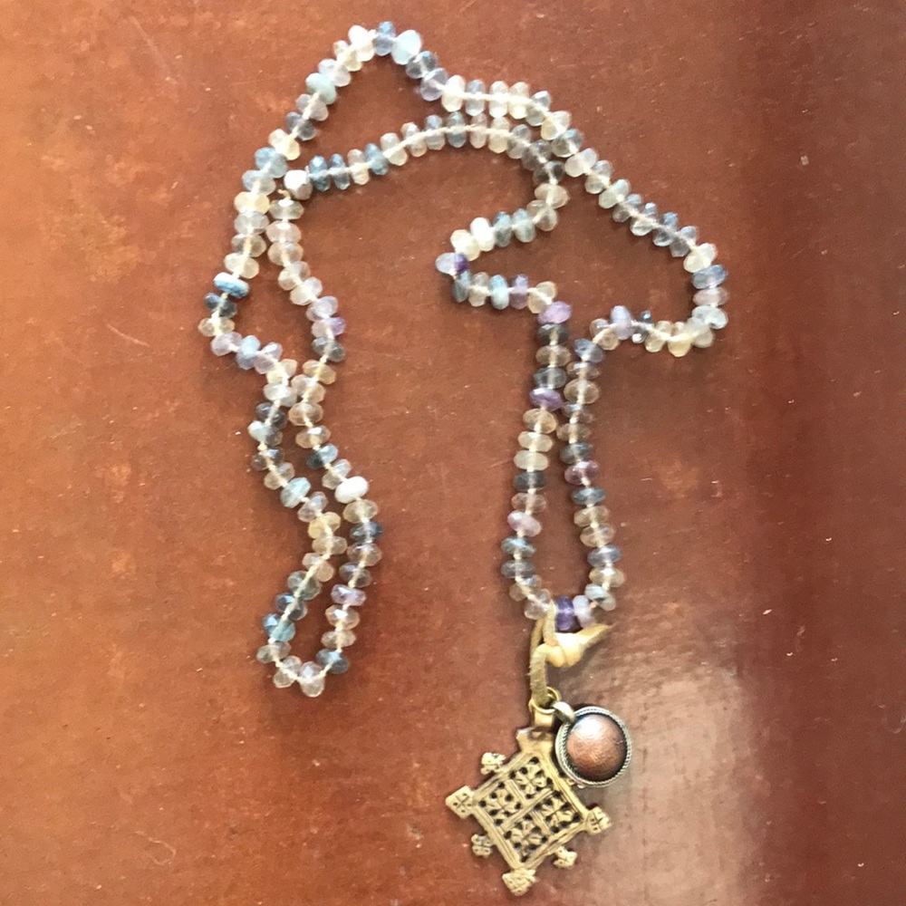 STEFANIE BRADIE Pendant necklace w faceted semiprecious stone beads.